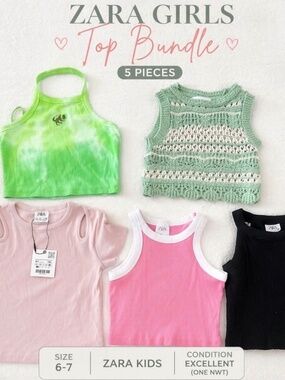 Girls Zara Tops Bundle (5 Pieces) – Size 6–7 – Cute Summer Styles